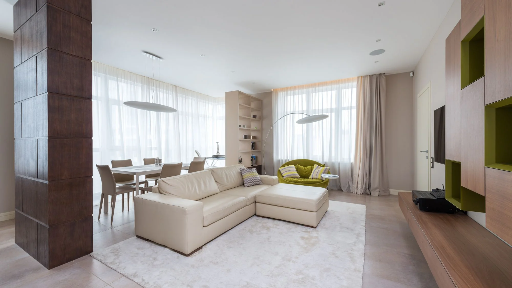 A spotless, bright living room with polished floors